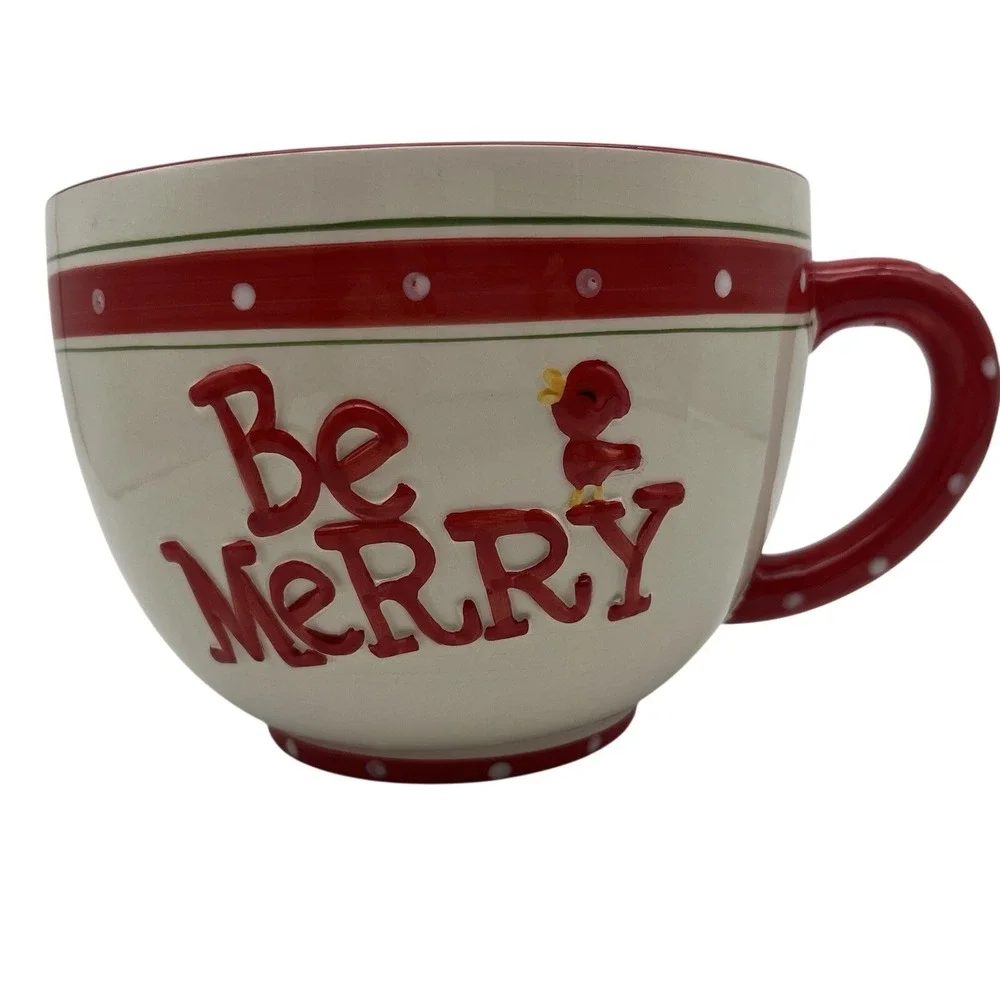 Target Be Merry Oversized Mug Christmas Decorative Bowl Red White Polka Dot 5in
